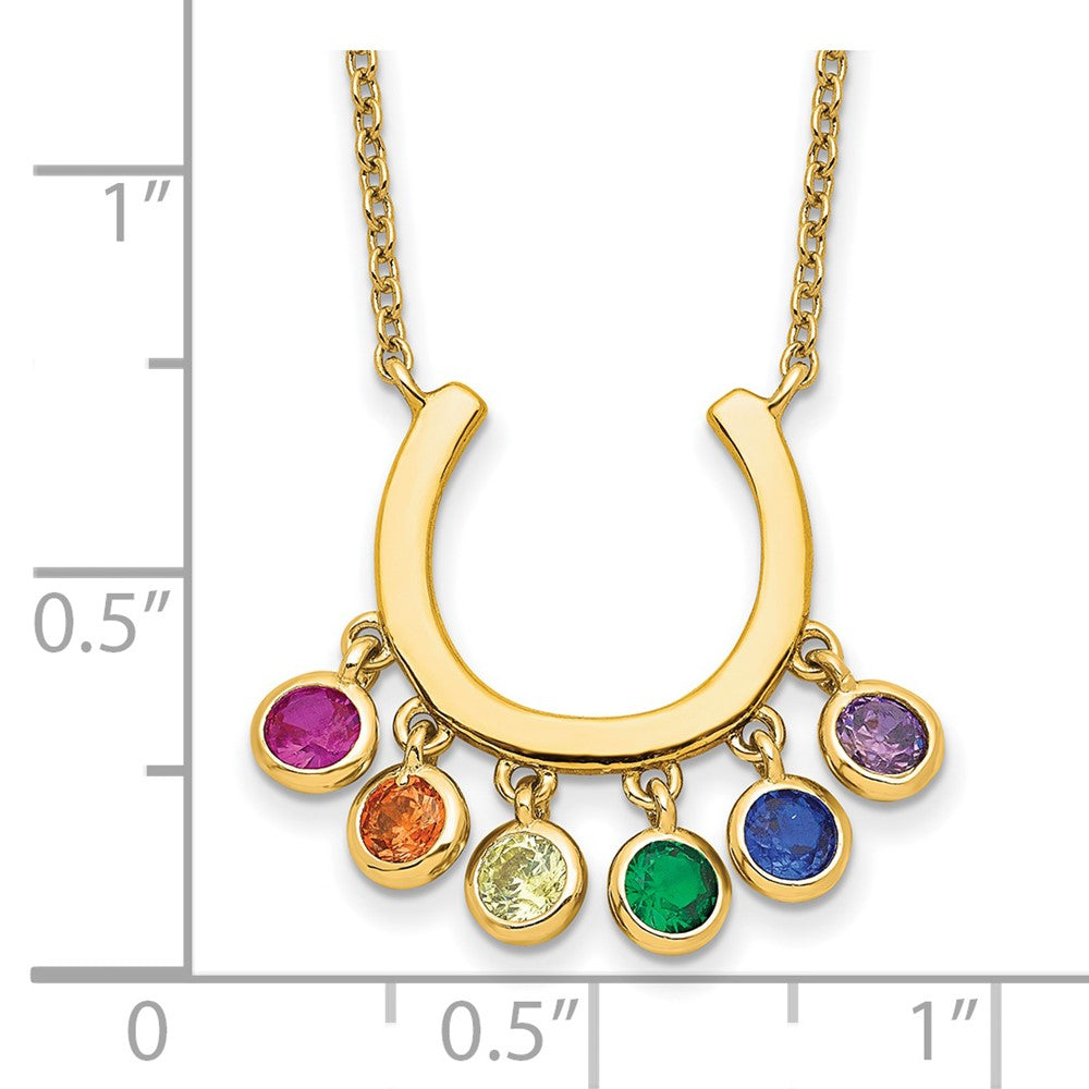 Sterling Silver Prizma Gold-Tone 14K Flash Gold-Plated 16 Inch Colorful Cz Horseshoe Necklace With 2 Extender