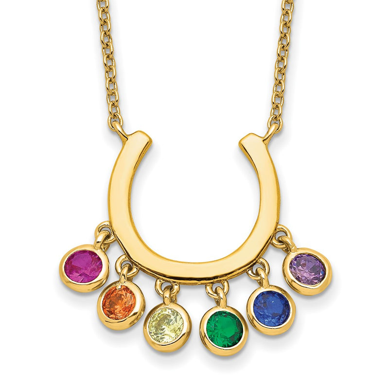 Sterling Silver Prizma Gold-Tone 14K Flash Gold-Plated 16 Inch Colorful Cz Horseshoe Necklace With 2 Extender