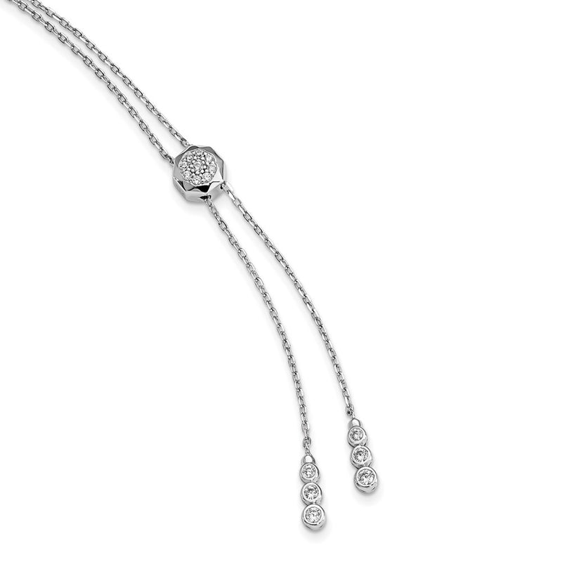 Sterling Silver Shimmer Rhodium-Plated Adjustable Up To 29 Inches 50 Stone Cz 2 Strand Layer Y-Drop Necklace
