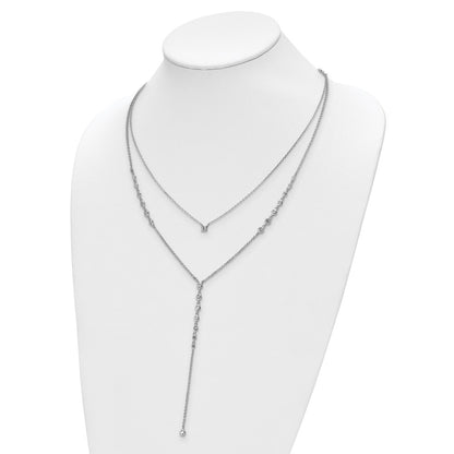 Sterling Silver Shimmer Rhodium-Plated Adjustable Up To 29 Inches 50 Stone Cz 2 Strand Layer Y-Drop Necklace