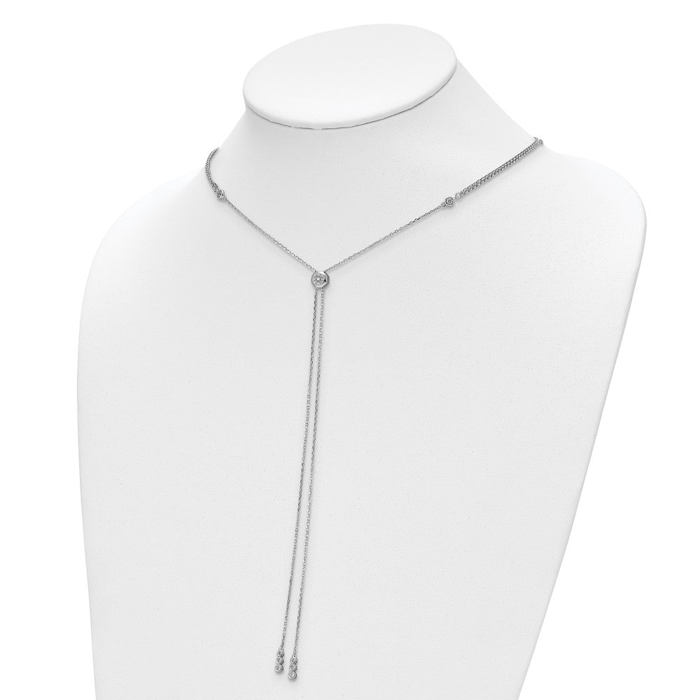 Sterling Silver Shimmer Rhodium-Plated Adjustable Up To 29 Inches 50 Stone Cz 2 Strand Layer Y-Drop Necklace