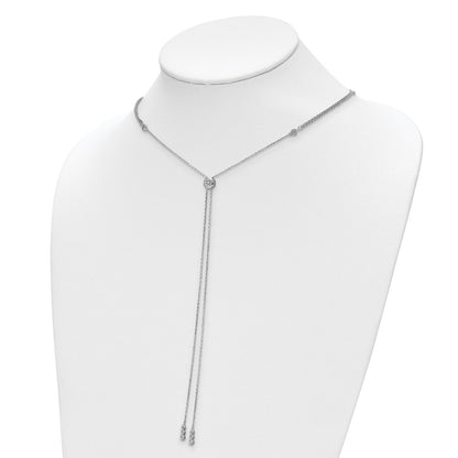 Sterling Silver Shimmer Rhodium-Plated Adjustable Up To 29 Inches 50 Stone Cz 2 Strand Layer Y-Drop Necklace