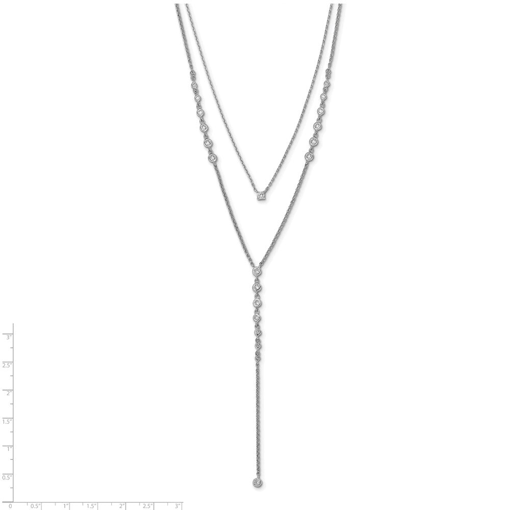 Sterling Silver Shimmer Rhodium-Plated Adjustable Up To 29 Inches 50 Stone Cz 2 Strand Layer Y-Drop Necklace