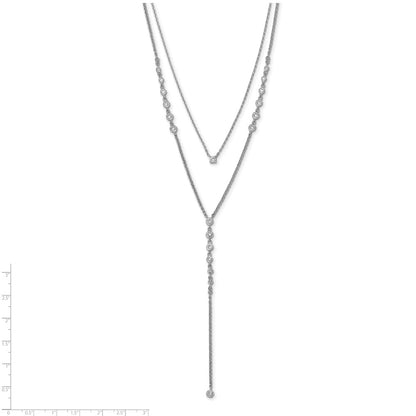 Sterling Silver Shimmer Rhodium-Plated Adjustable Up To 29 Inches 50 Stone Cz 2 Strand Layer Y-Drop Necklace