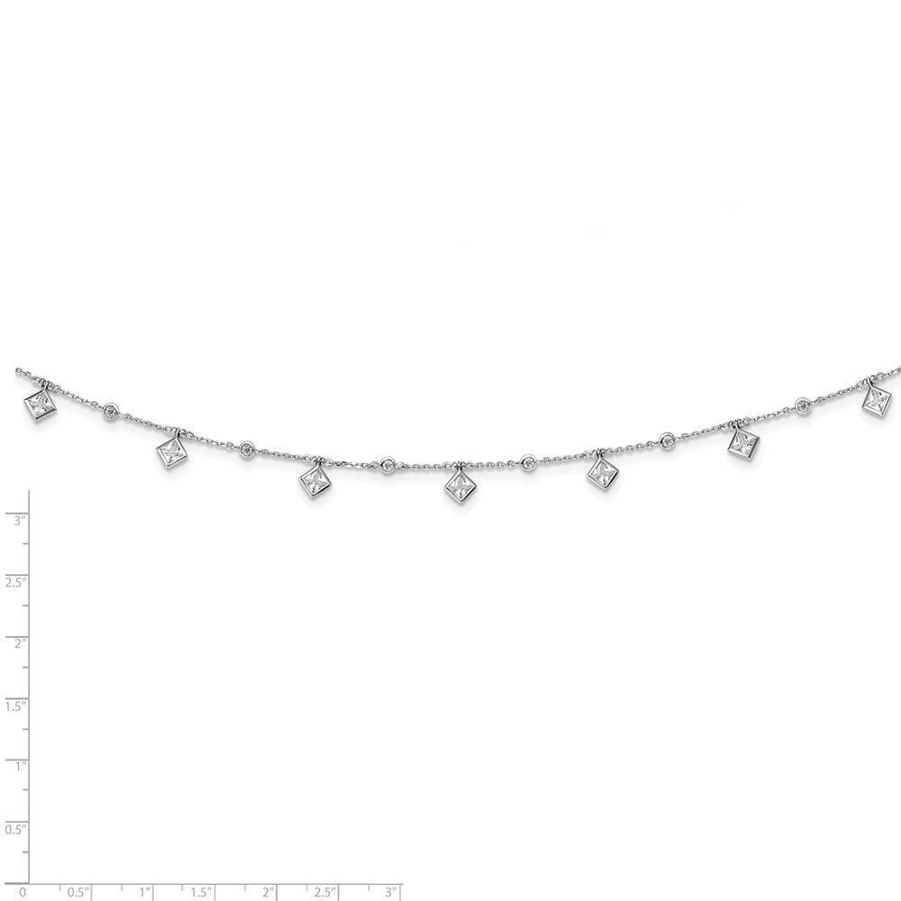 Sterling Silver Shimmer Rhodium-Plated 16 Inch 13 Stone Station Cz Necklace With 2 Extender