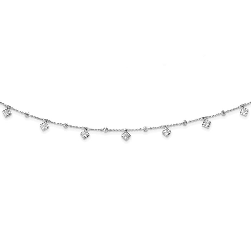 Sterling Silver Shimmer Rhodium-Plated 16 Inch 13 Stone Station Cz Necklace With 2 Extender
