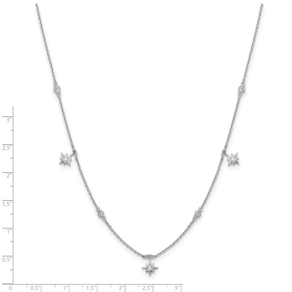 Sterling Silver Shimmer Rhodium-Plated 16 Inch 7 Stone Star Stations Cz Necklace With 2 Extender
