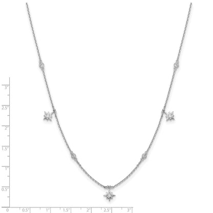 Sterling Silver Shimmer Rhodium-Plated 16 Inch 7 Stone Star Stations Cz Necklace With 2 Extender