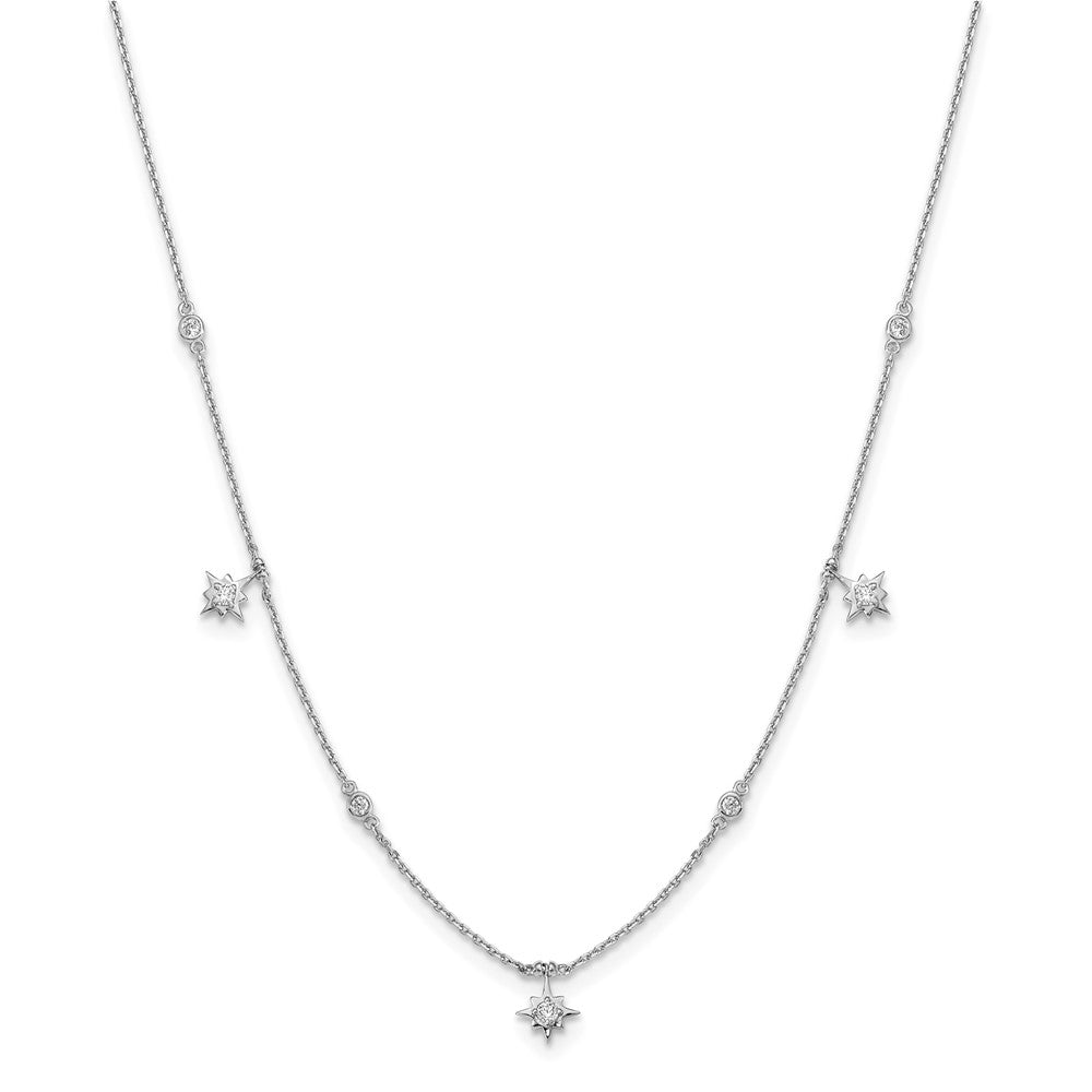 Sterling Silver Shimmer Rhodium-Plated 16 Inch 7 Stone Star Stations Cz Necklace With 2 Extender