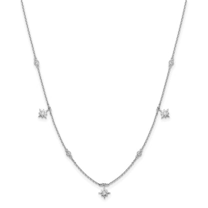 Sterling Silver Shimmer Rhodium-Plated 16 Inch 7 Stone Star Stations Cz Necklace With 2 Extender