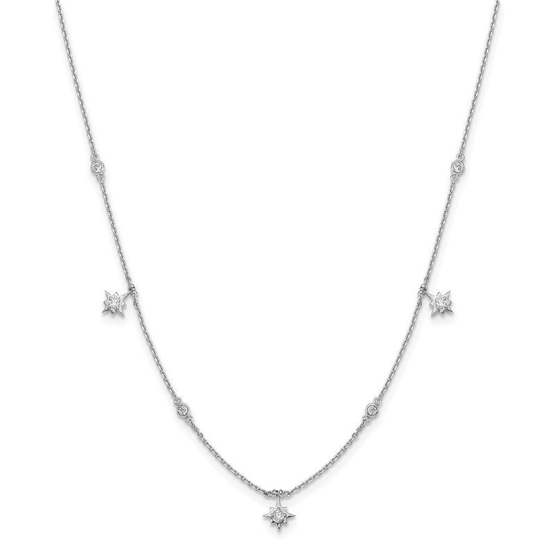 Sterling Silver Shimmer Rhodium-Plated 16 Inch 7 Stone Star Stations Cz Necklace With 2 Extender