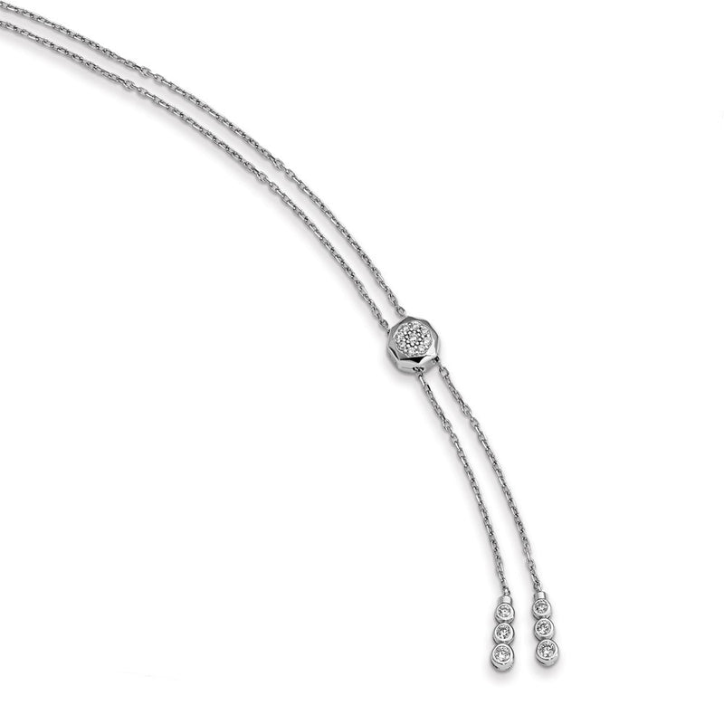 Sterling Silver Shimmer Rhodium-Plated Adjustable Up To 28 Inches 61 Stone Cz 3 Strand Layer Y-Drop Necklace