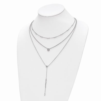 Sterling Silver Shimmer Rhodium-Plated Adjustable Up To 28 Inches 61 Stone Cz 3 Strand Layer Y-Drop Necklace