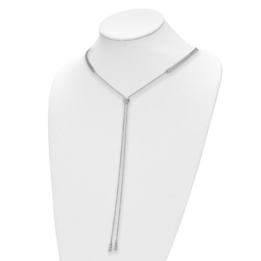 Sterling Silver Shimmer Rhodium-Plated Adjustable Up To 28 Inches 61 Stone Cz 3 Strand Layer Y-Drop Necklace