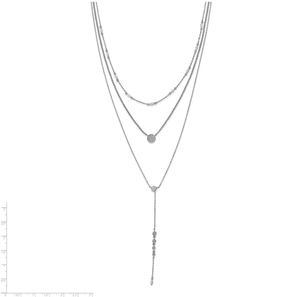Sterling Silver Shimmer Rhodium-Plated Adjustable Up To 28 Inches 61 Stone Cz 3 Strand Layer Y-Drop Necklace