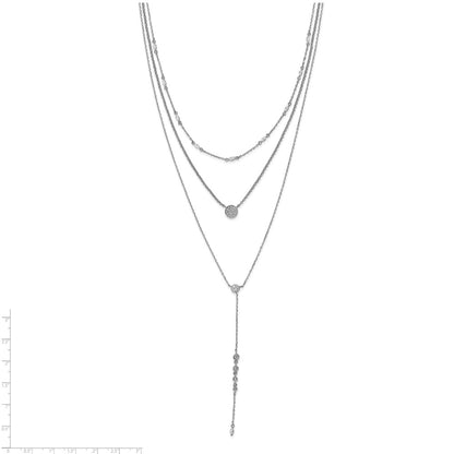 Sterling Silver Shimmer Rhodium-Plated Adjustable Up To 28 Inches 61 Stone Cz 3 Strand Layer Y-Drop Necklace