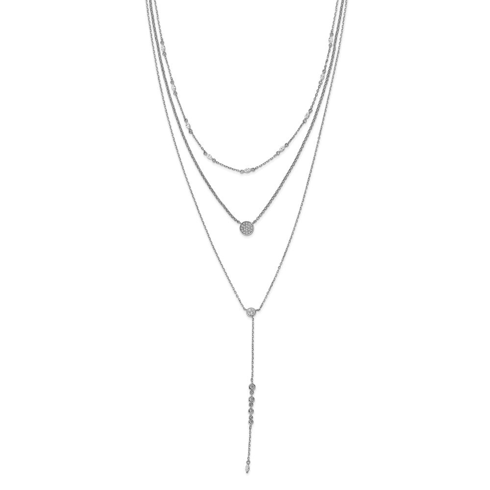 Sterling Silver Shimmer Rhodium-Plated Adjustable Up To 28 Inches 61 Stone Cz 3 Strand Layer Y-Drop Necklace