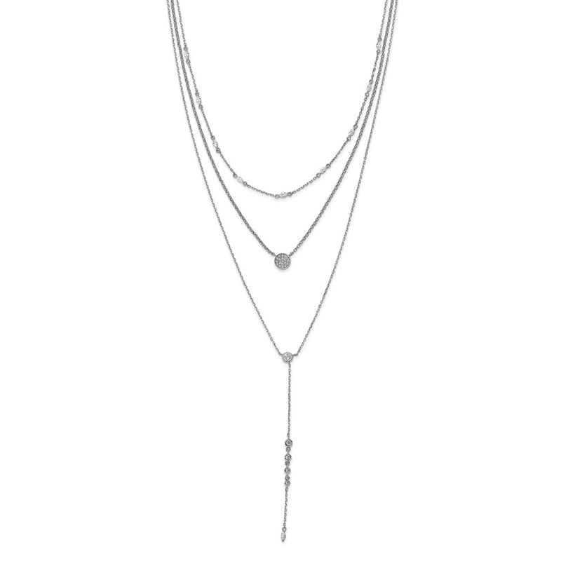 Sterling Silver Shimmer Rhodium-Plated Adjustable Up To 28 Inches 61 Stone Cz 3 Strand Layer Y-Drop Necklace