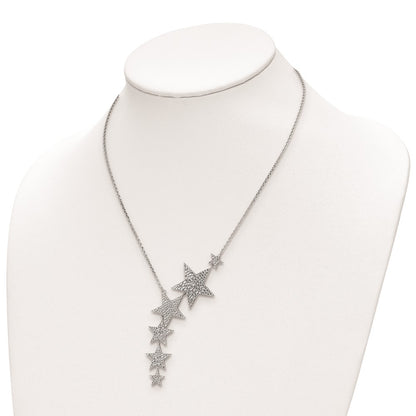 Sterling Silver Shimmer Rhodium-Plated 16 Inch 296 Stone Cz Dangle Stars Necklace With 2 Extender