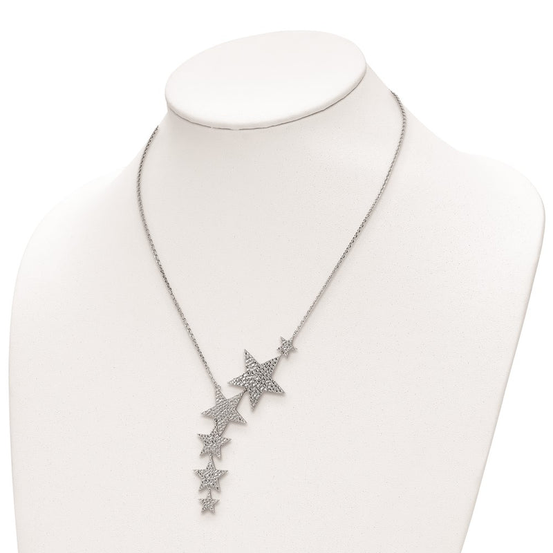Sterling Silver Shimmer Rhodium-Plated 16 Inch 296 Stone Cz Dangle Stars Necklace With 2 Extender
