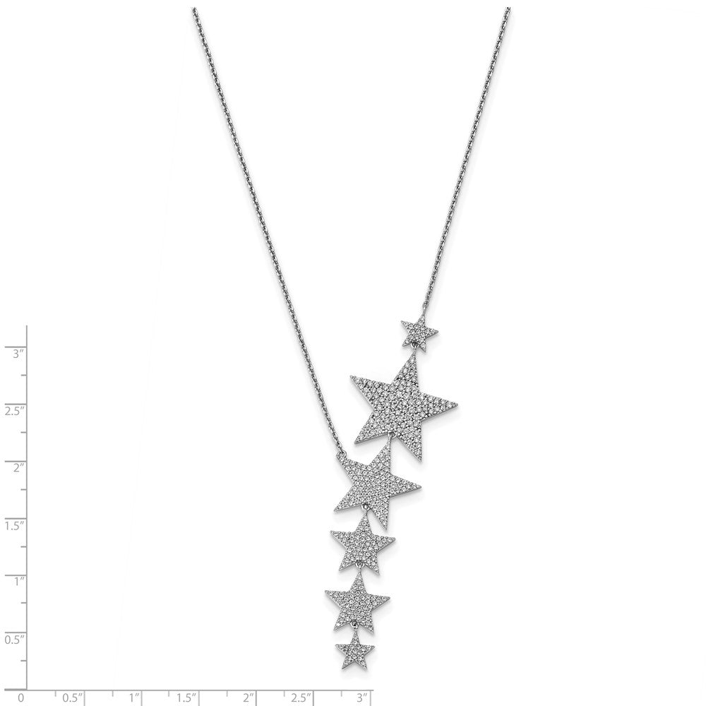 Sterling Silver Shimmer Rhodium-Plated 16 Inch 296 Stone Cz Dangle Stars Necklace With 2 Extender