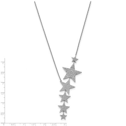 Sterling Silver Shimmer Rhodium-Plated 16 Inch 296 Stone Cz Dangle Stars Necklace With 2 Extender
