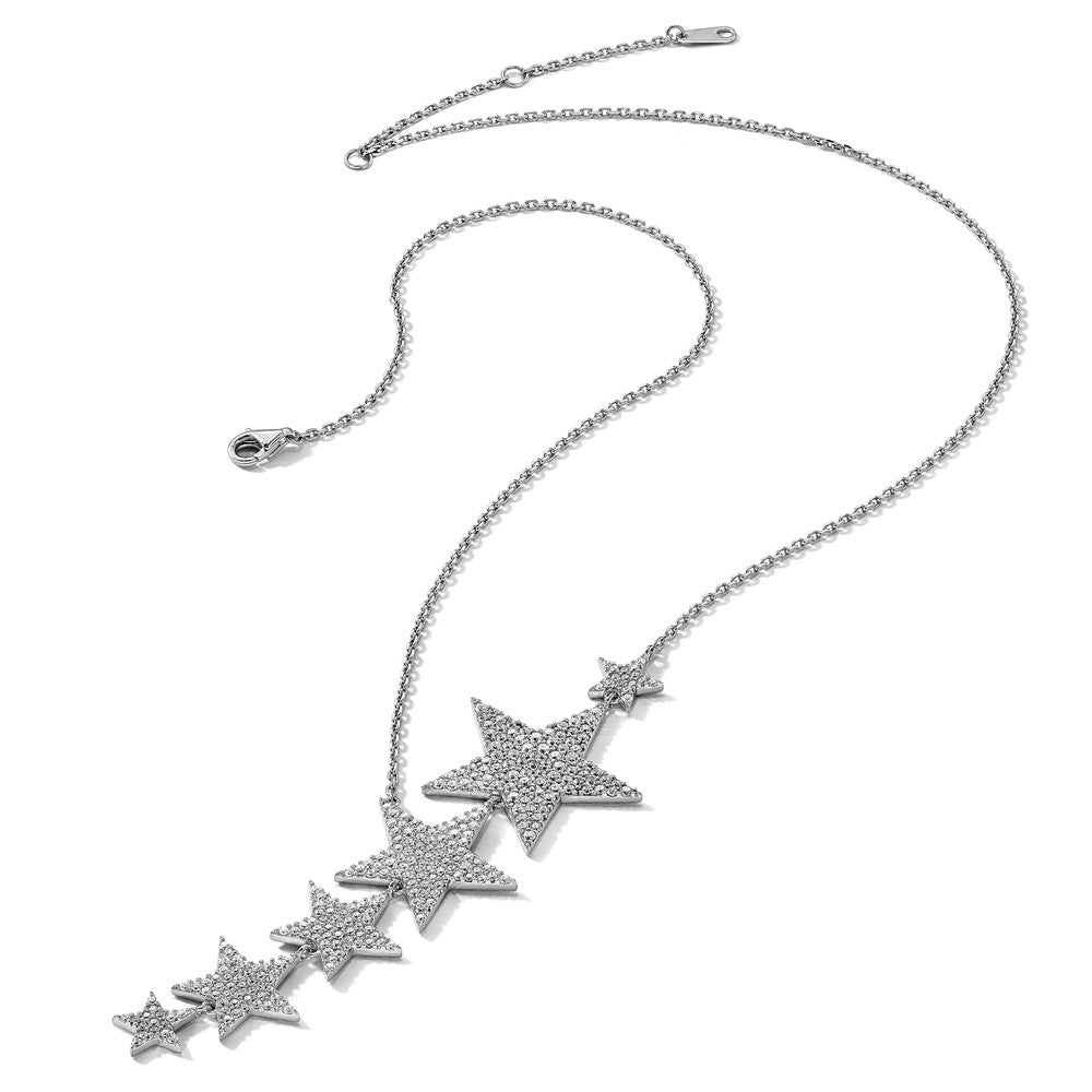 Sterling Silver Shimmer Rhodium-Plated 16 Inch 296 Stone Cz Dangle Stars Necklace With 2 Extender