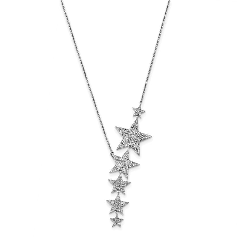 Sterling Silver Shimmer Rhodium-Plated 16 Inch 296 Stone Cz Dangle Stars Necklace With 2 Extender