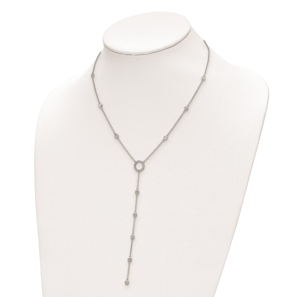 Sterling Silver Shimmer Rhodium-Plated 16 Inch 32 Stone Cz Y-Drop Necklace With 2 Extender