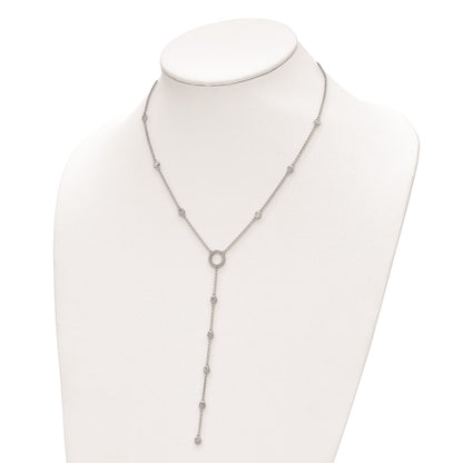 Sterling Silver Shimmer Rhodium-Plated 16 Inch 32 Stone Cz Y-Drop Necklace With 2 Extender