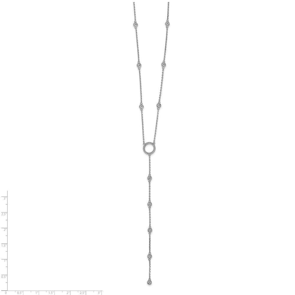 Sterling Silver Shimmer Rhodium-Plated 16 Inch 32 Stone Cz Y-Drop Necklace With 2 Extender