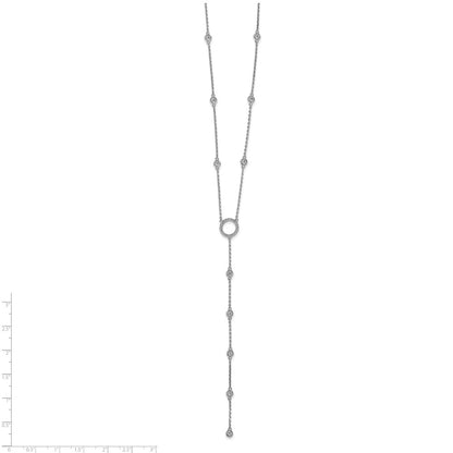 Sterling Silver Shimmer Rhodium-Plated 16 Inch 32 Stone Cz Y-Drop Necklace With 2 Extender