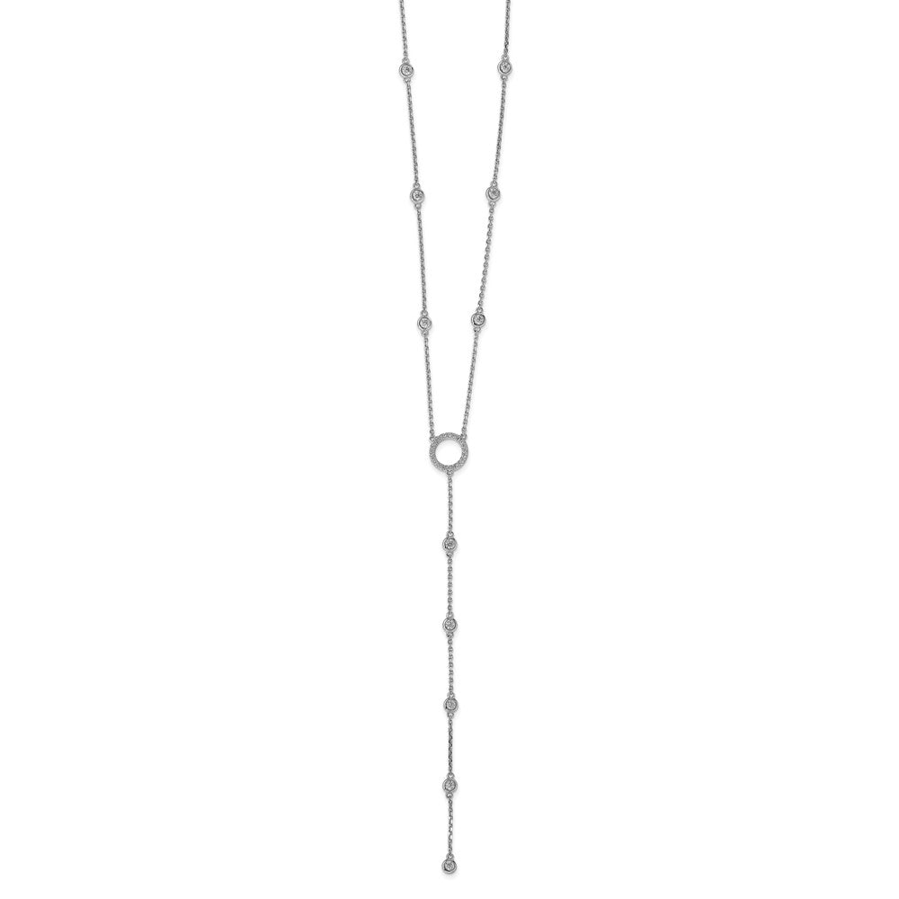 Sterling Silver Shimmer Rhodium-Plated 16 Inch 32 Stone Cz Y-Drop Necklace With 2 Extender