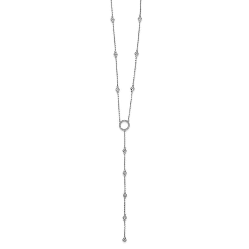 Sterling Silver Shimmer Rhodium-Plated 16 Inch 32 Stone Cz Y-Drop Necklace With 2 Extender