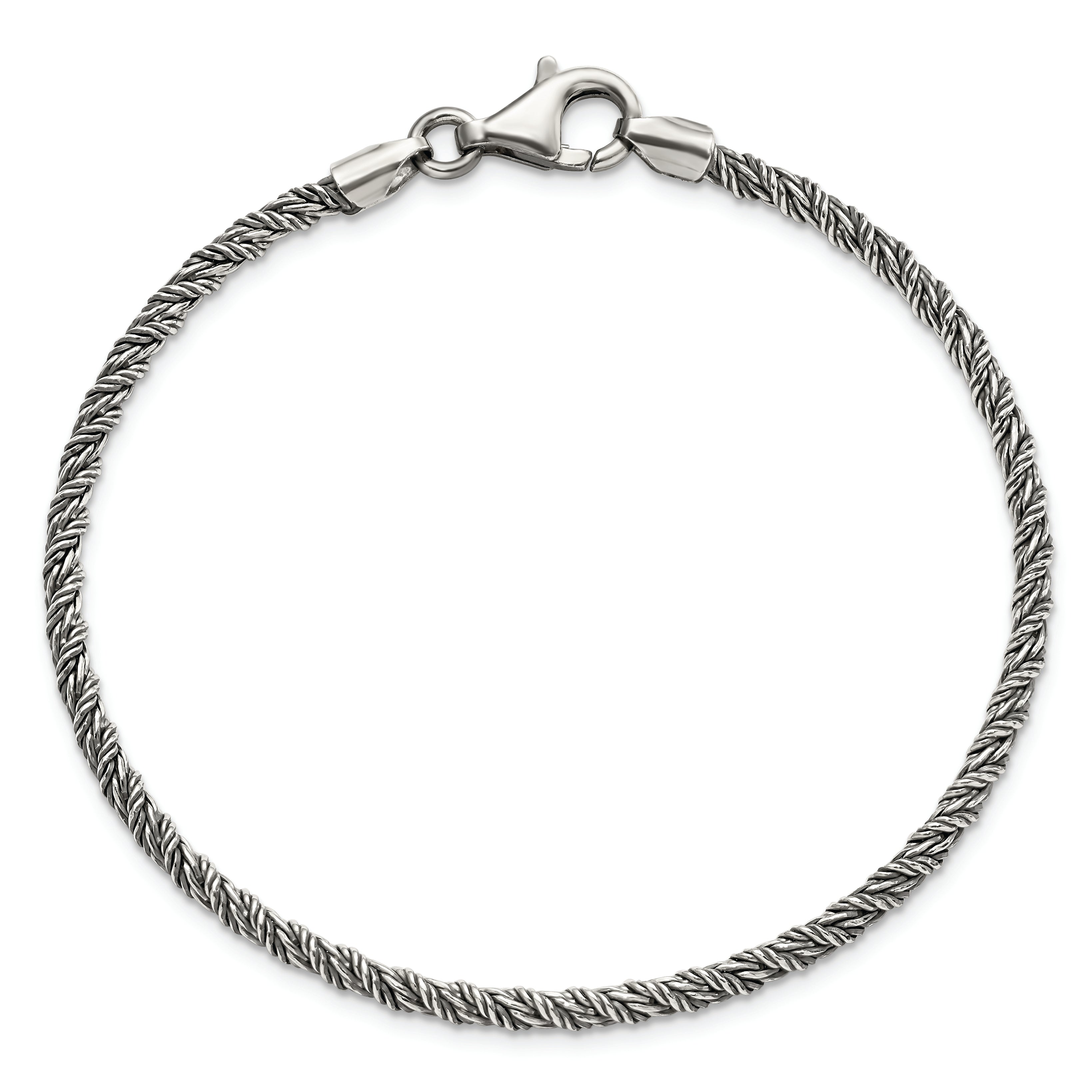 Sterling Silver Antiqued Polished Rope Chain Bracelet