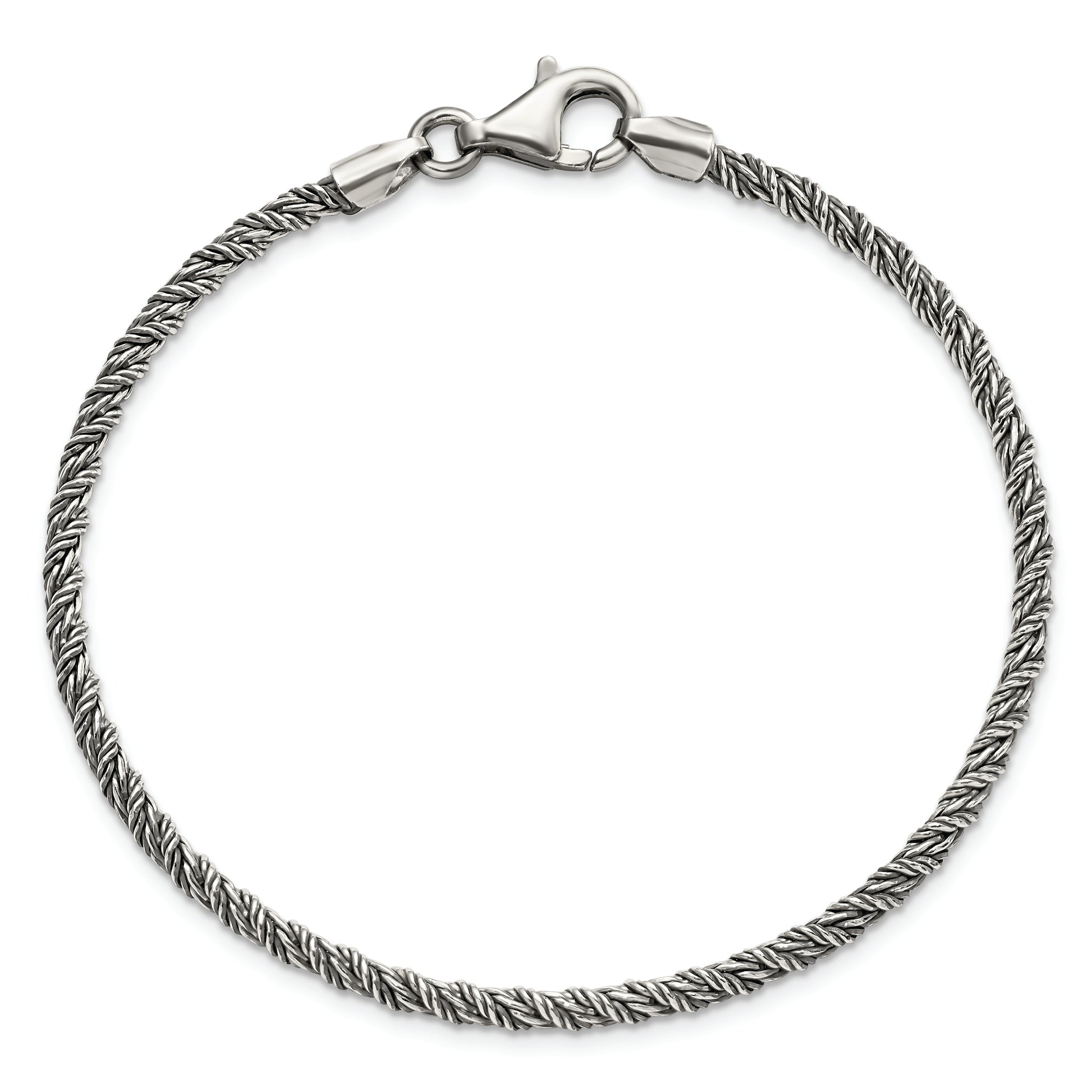 Sterling Silver Antiqued Polished Rope Chain Bracelet