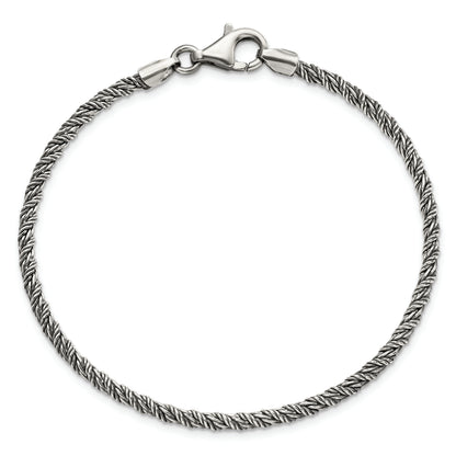 Sterling Silver Antiqued Polished Rope Chain Bracelet