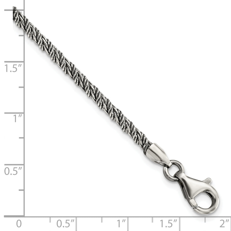 8 Inch Sterling Silver Antiqued Polished Rope Bracelet