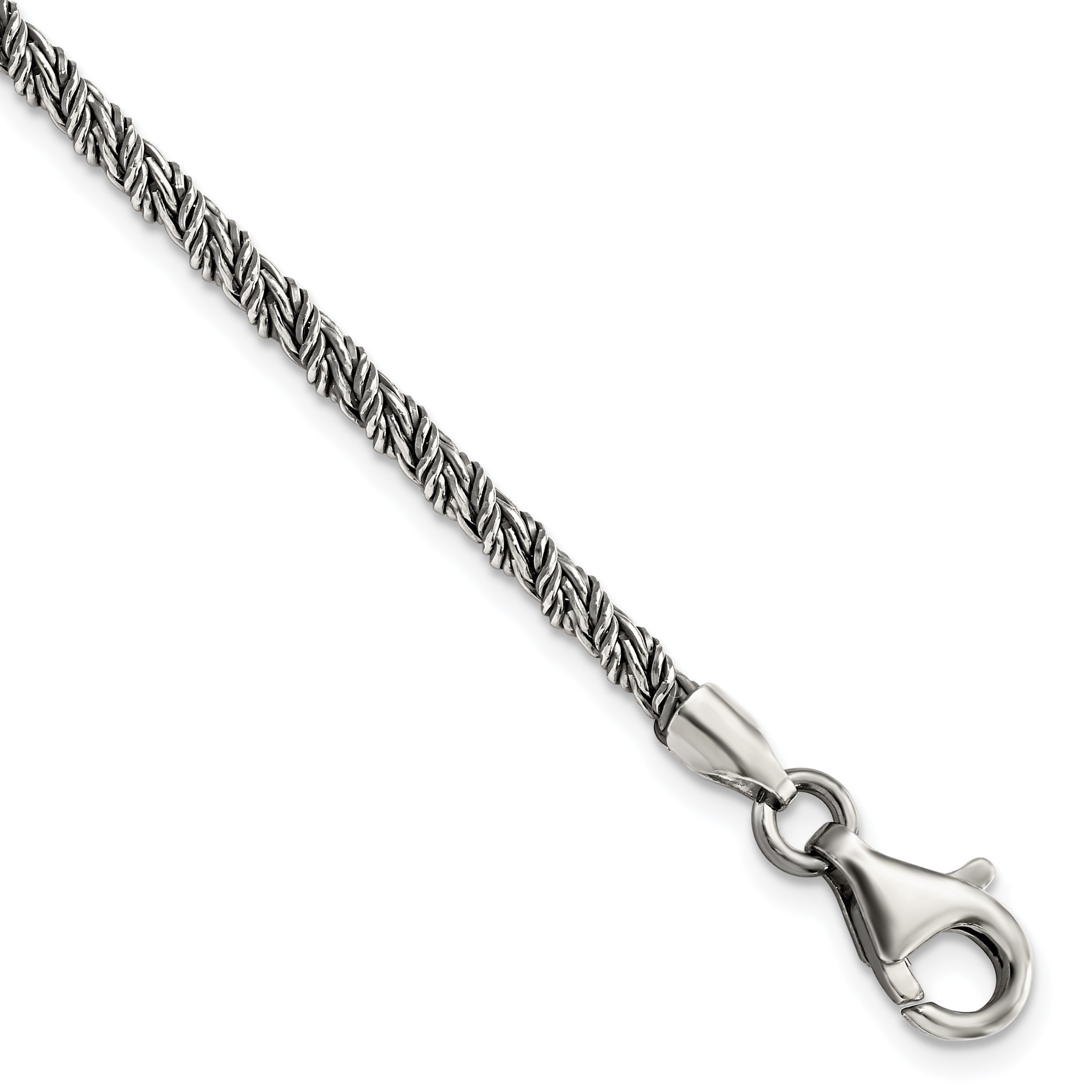Sterling Silver Antiqued Polished Rope Chain Bracelet