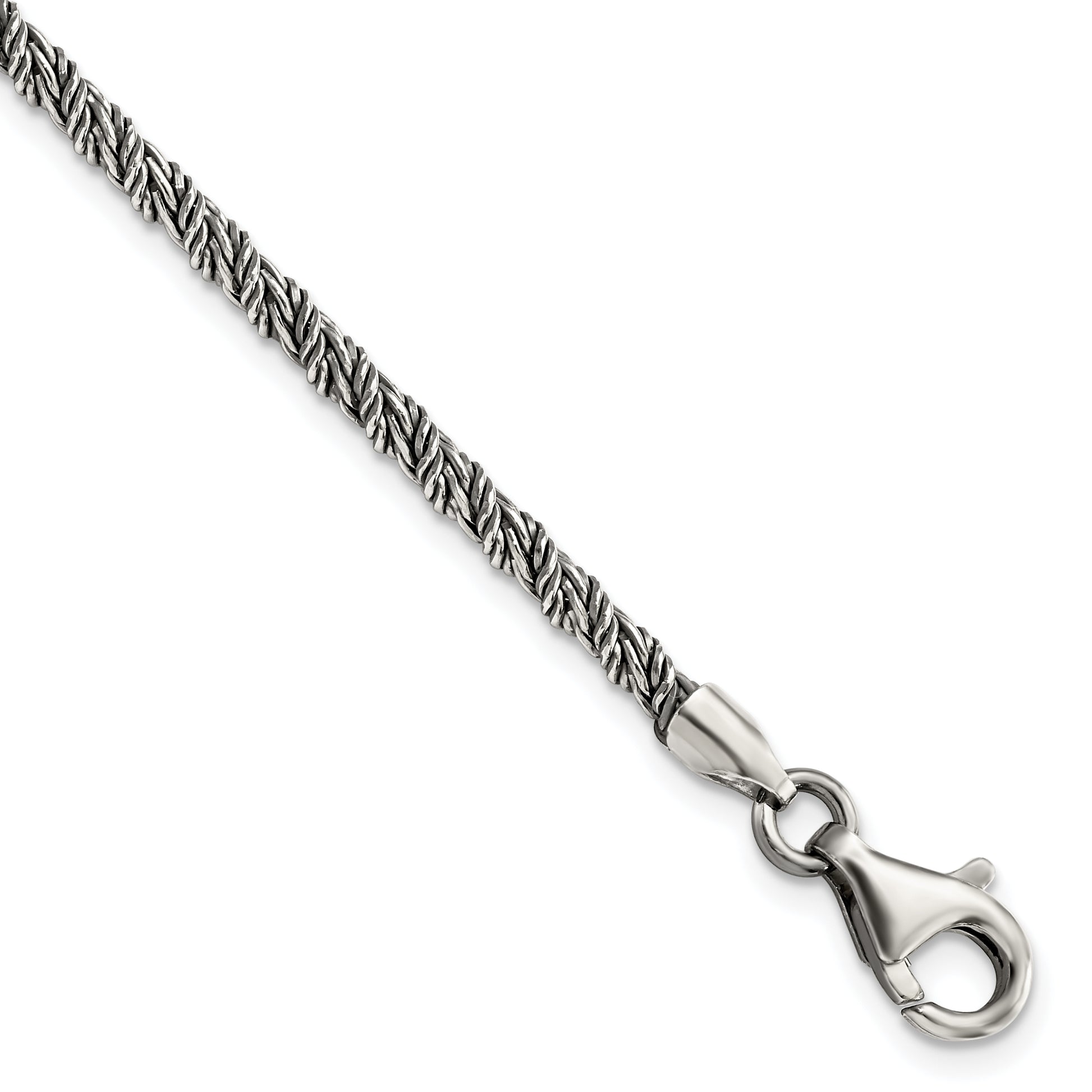 Sterling Silver Antiqued Polished Rope Chain Bracelet