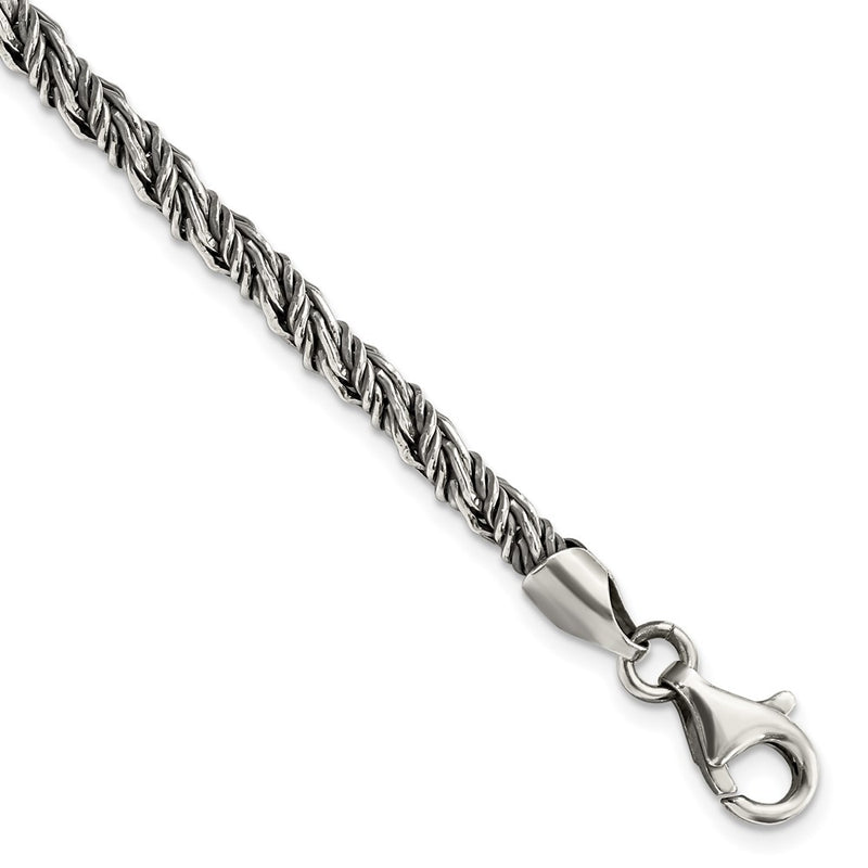 8.5 Inch Sterling Silver Antiqued Polished Rope Bracelet