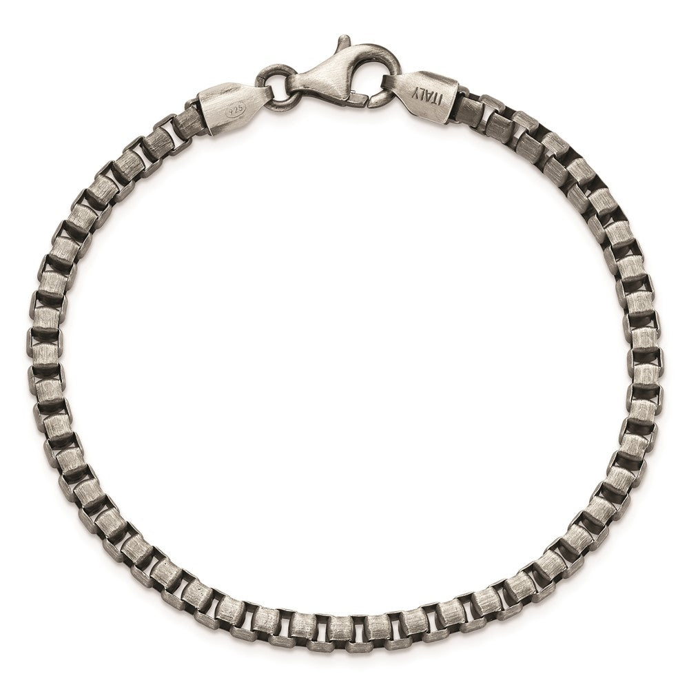 Sterling Silver Antiqued Brushed Box Chain Bracelet