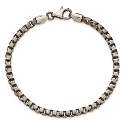 Sterling Silver Antiqued Brushed Box Chain Bracelet
