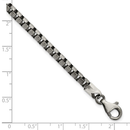 Sterling Silver Antiqued Brushed Box Chain Bracelet
