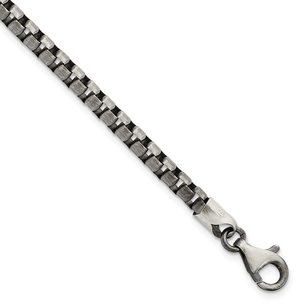 Sterling Silver Antiqued Brushed Box Chain Bracelet