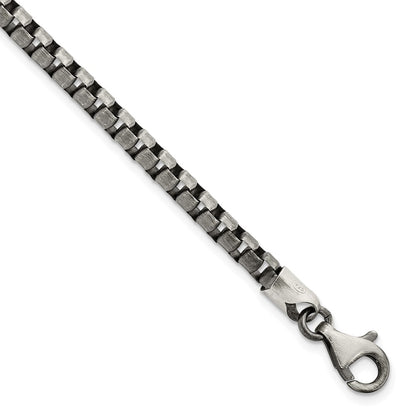 Sterling Silver Antiqued Brushed Box Chain Bracelet