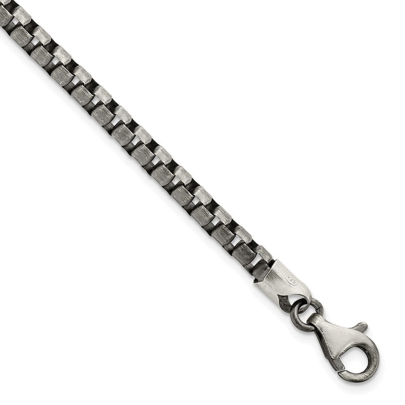 8 Inch Sterling Silver Antiqued Brushed Box Bracelet