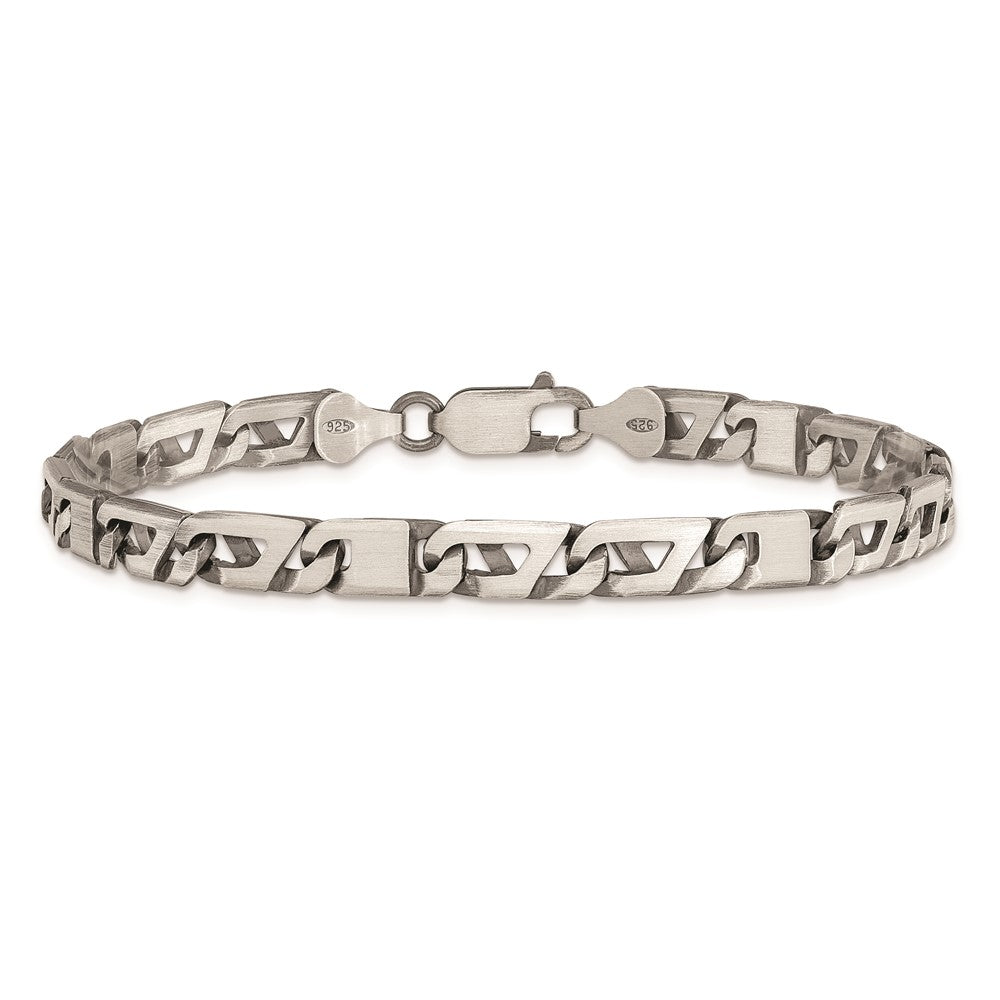 Sterling Silver Antiqued Brushed Link Chain Bracelet