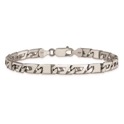 Sterling Silver Antiqued Brushed Link Chain Bracelet
