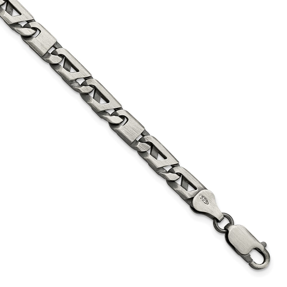 Sterling Silver Antiqued Brushed Link Chain Bracelet